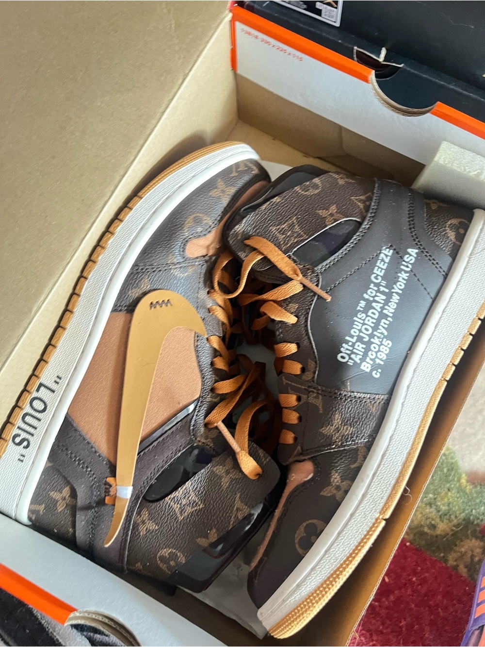 LV UK 8 US 9 Designer-Style High-Top Sneakers with Tan Accents